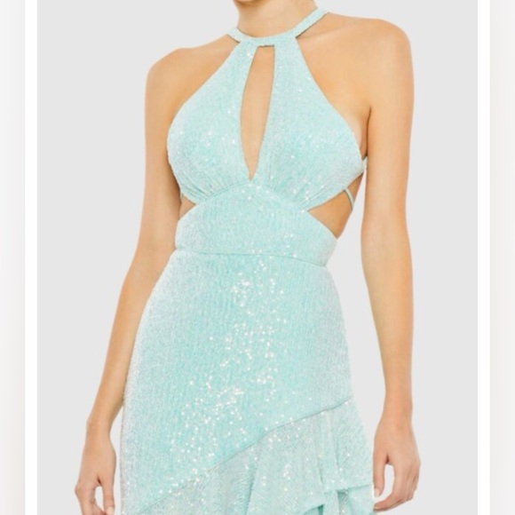 Mac Duggal Dresses & Skirts - Mac Duggal 11274 Halter Neckline Asymmetrical Dress, Aqua Size: 8 100% Authentic
